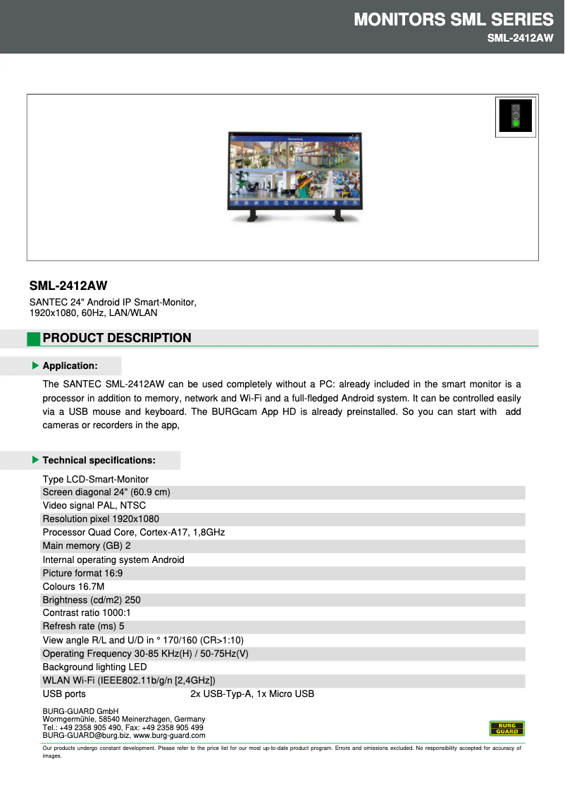 Página 1 del manual Ficha técnica Burg Wächter SML-2412AW