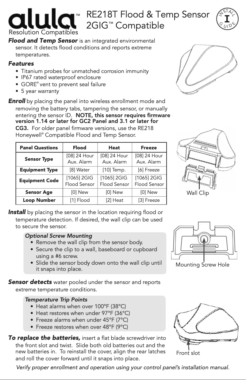 Page 1 de la notice Manuel utilisateur Alula RE218T