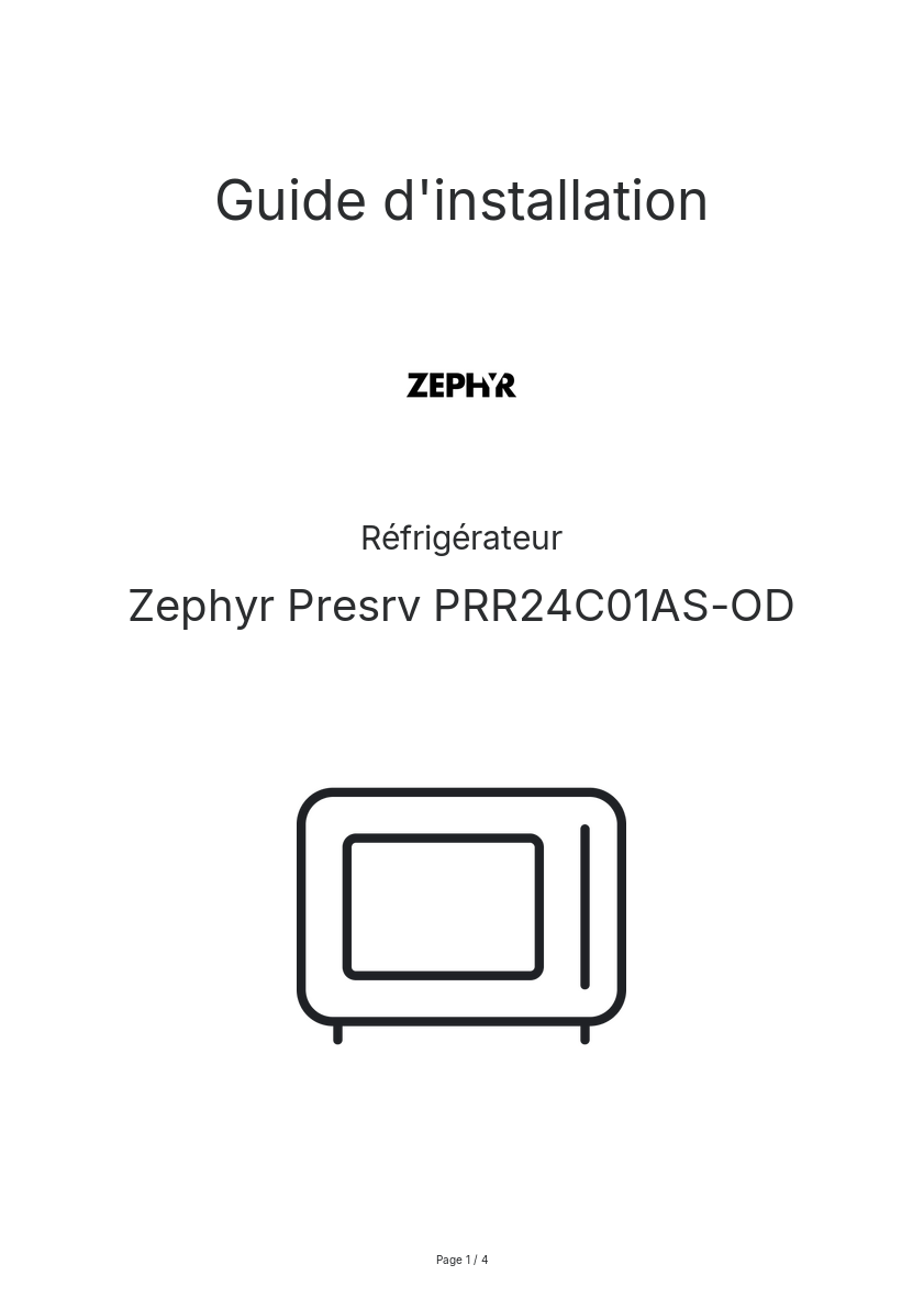 Page n°1 - Guide d'installation Zephyr Presrv PRR24C01AS-OD