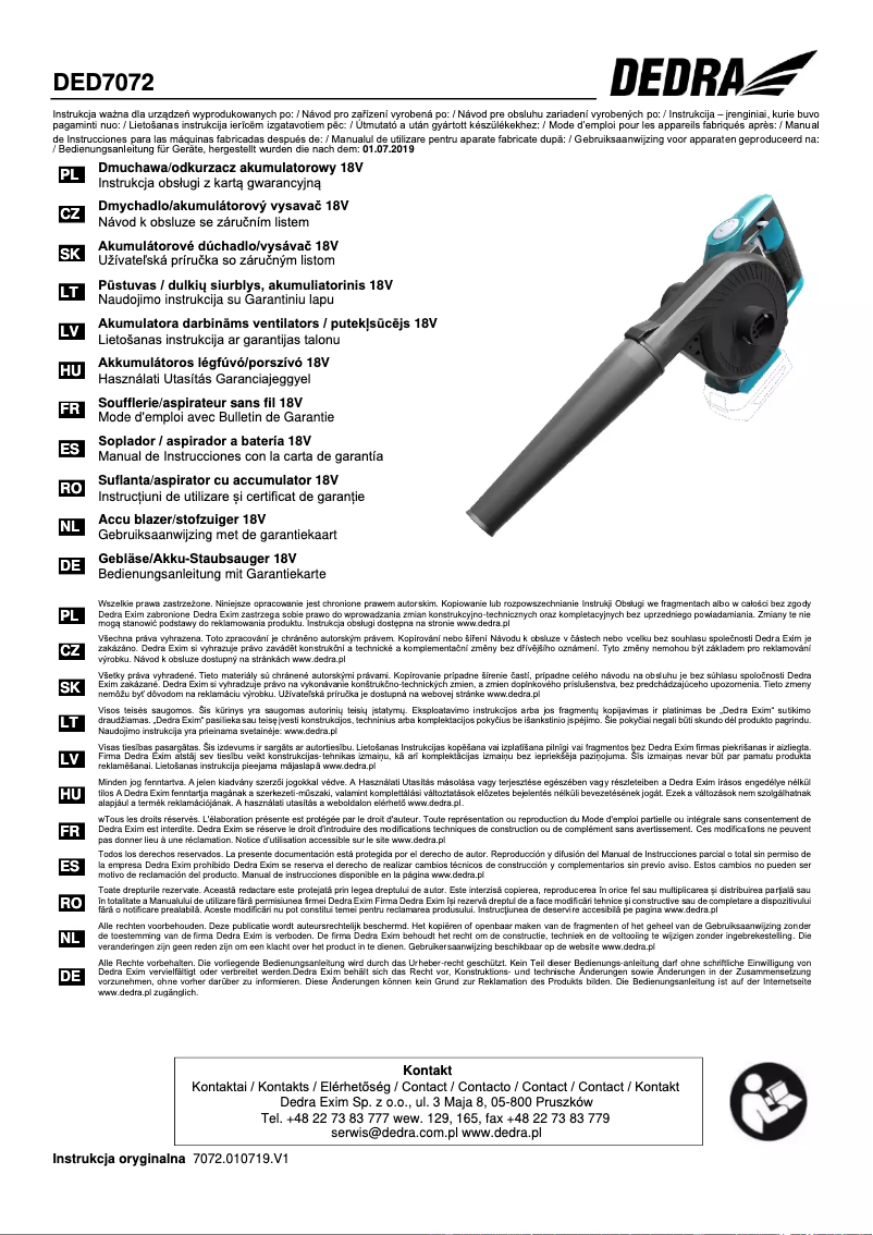 Page n°1 - Manuel utilisateur DEDRA DED7072