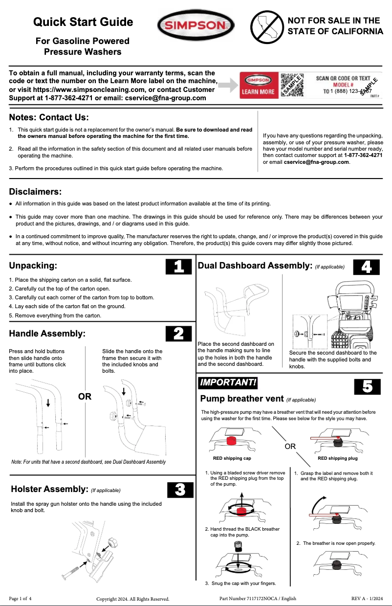 Page n°1 - Guide de démarrage rapide Simpson Pro Series PS61374