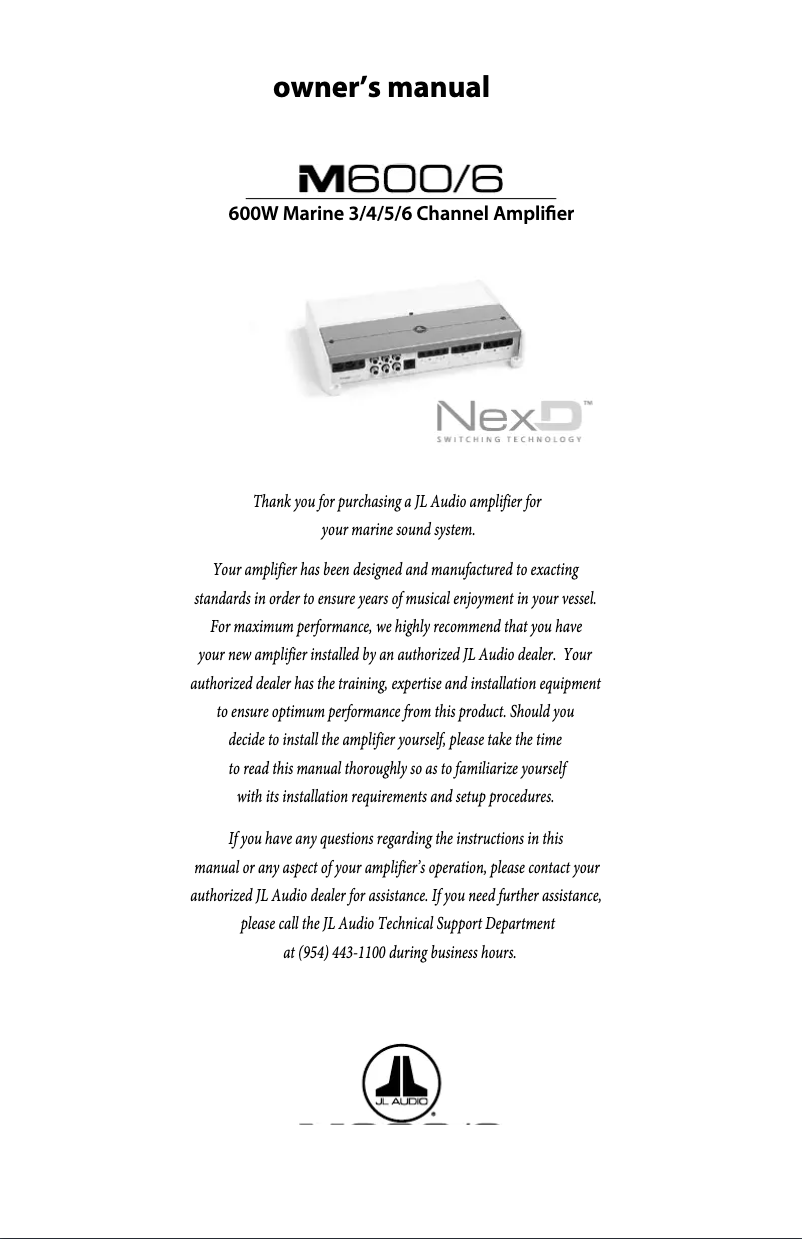 Page n°1 - Manuel utilisateur JL Audio M600/6