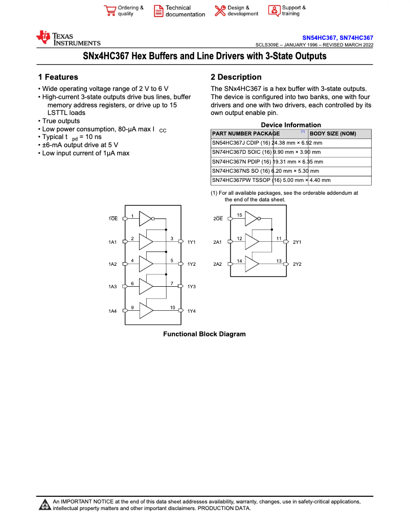 Page 1 de la notice Manuel utilisateur Texas Instruments SN74HC367N