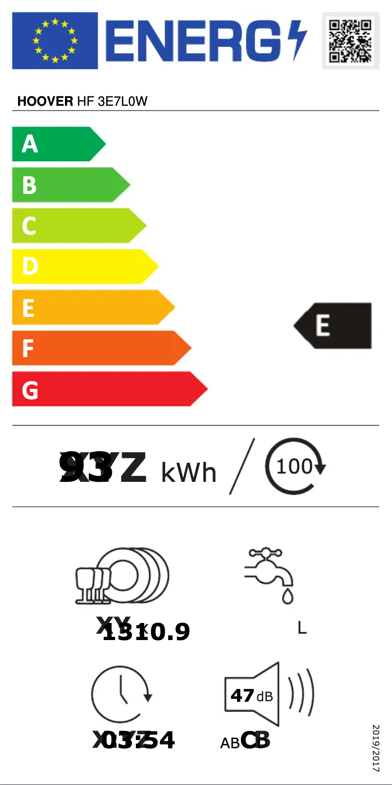Page n°1 - Label énergétique Hoover HF 3E7L0W