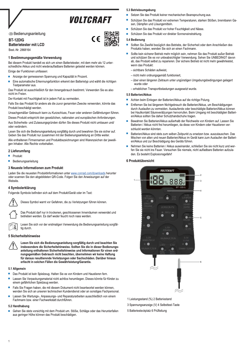 Page 1 de la notice Manuel utilisateur Voltcraft BT-12DIG