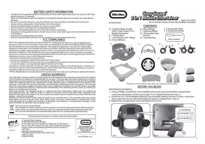Page 1 de la notice Manuel utilisateur Little Tikes Cozy Coupe 3 in 1 Mobile Entertainer Princess