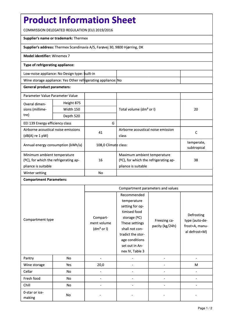 Image de la première page du manuel de l'appareil Winemex 7