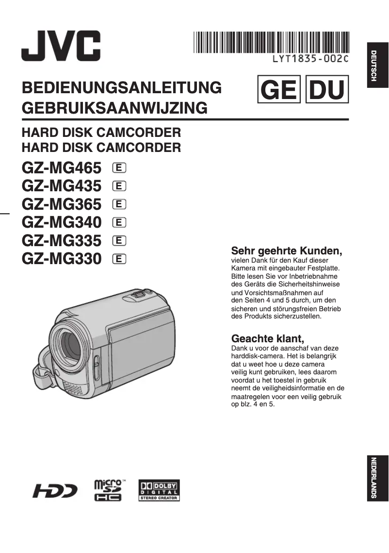 Page n°1 - Manuel utilisateur JVC GZ-MG330
