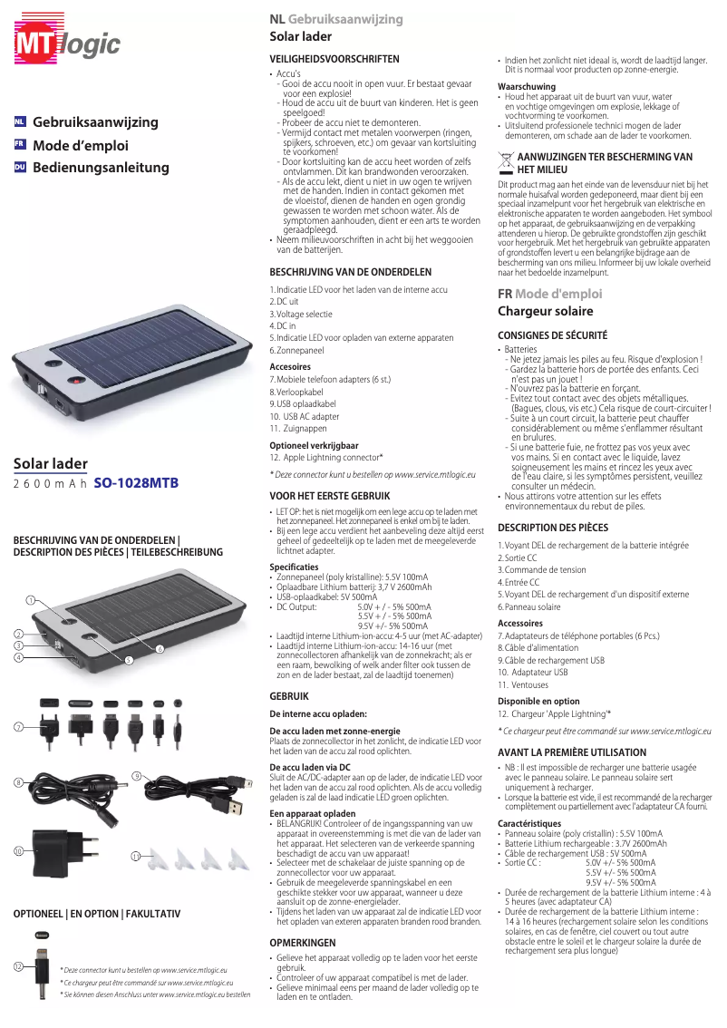 Page n°1 - Manuel utilisateur MT Logic SO-1028MTB