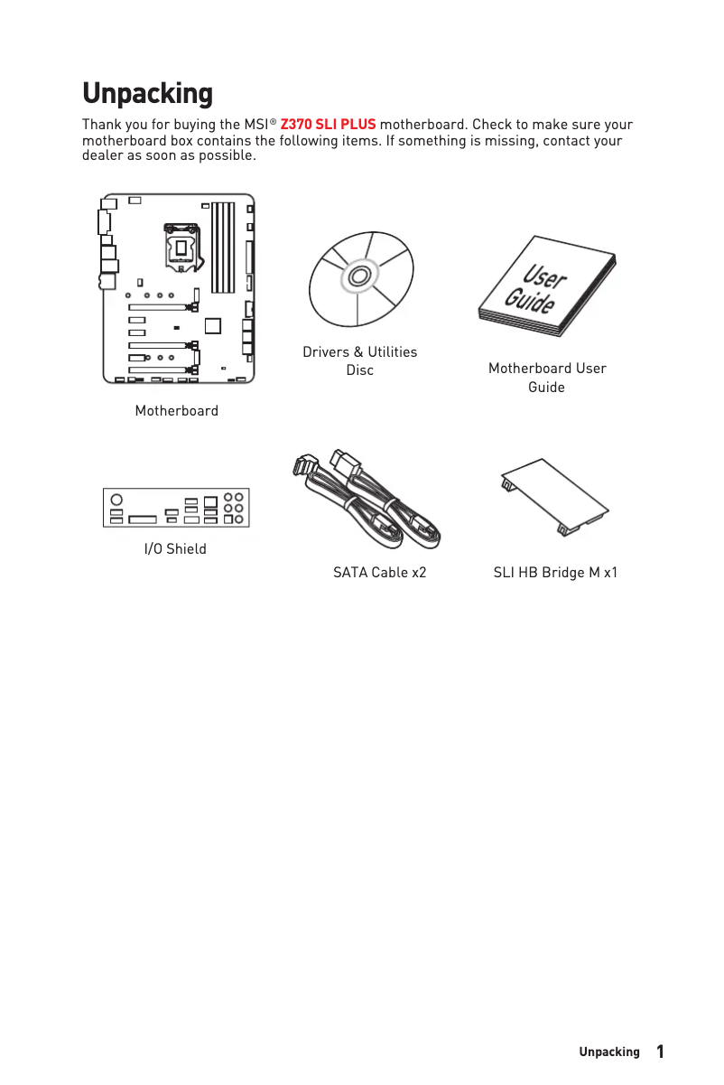 Page n°1 - Manuel utilisateur MSI Z370 SLI Plus