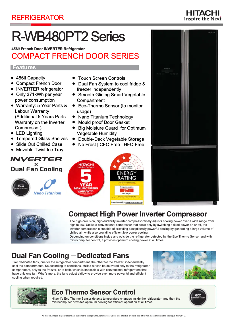 Page 1 de la notice Manuel utilisateur Hitachi R-WB480PT2