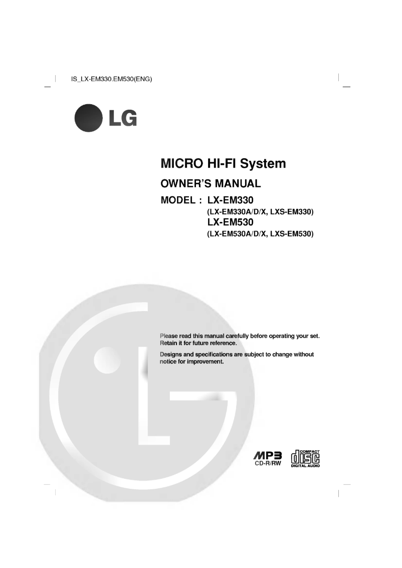 Page n°1 - Manuel utilisateur LG LX-EM330