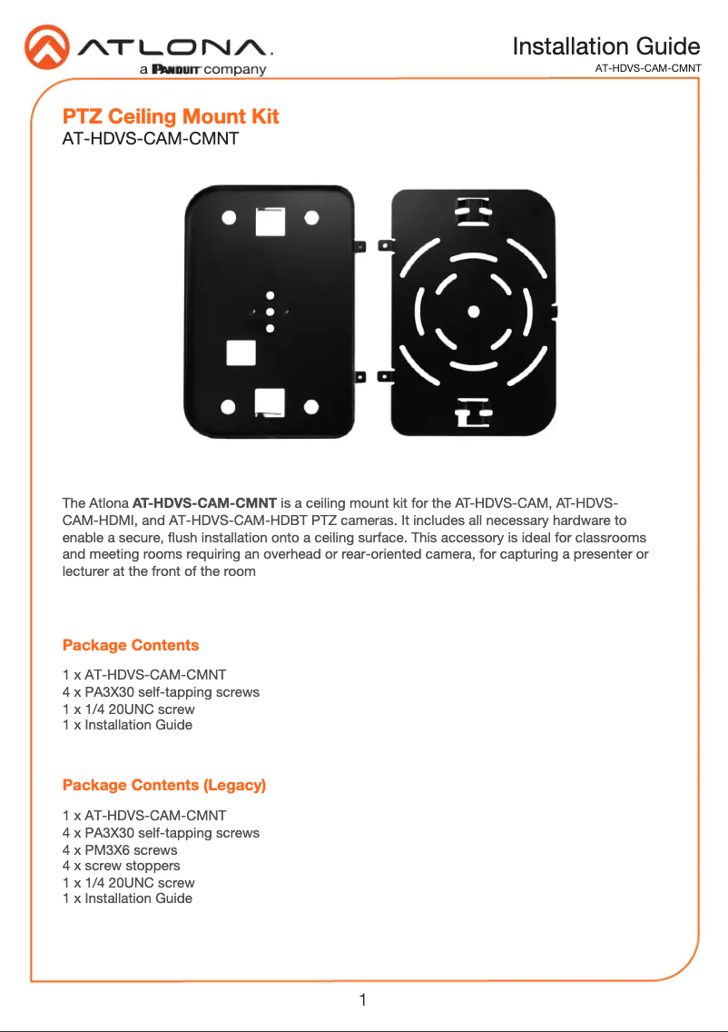 Image de la première page du manuel de l'appareil AT-HDVS-CAM-CMNT
