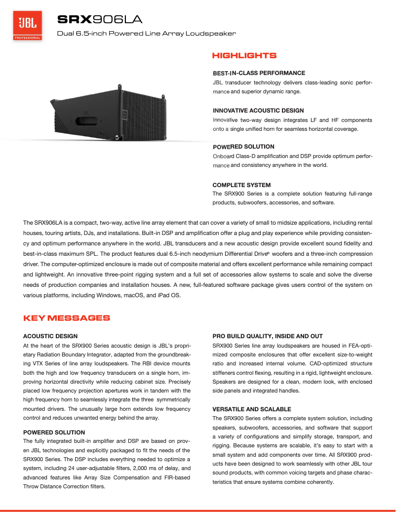 Page 1 de la notice Fiche technique JBL SRX906LA