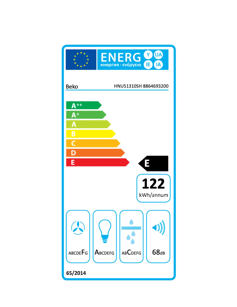 Page 1 de la notice Label énergétique Beko HNU51310SH