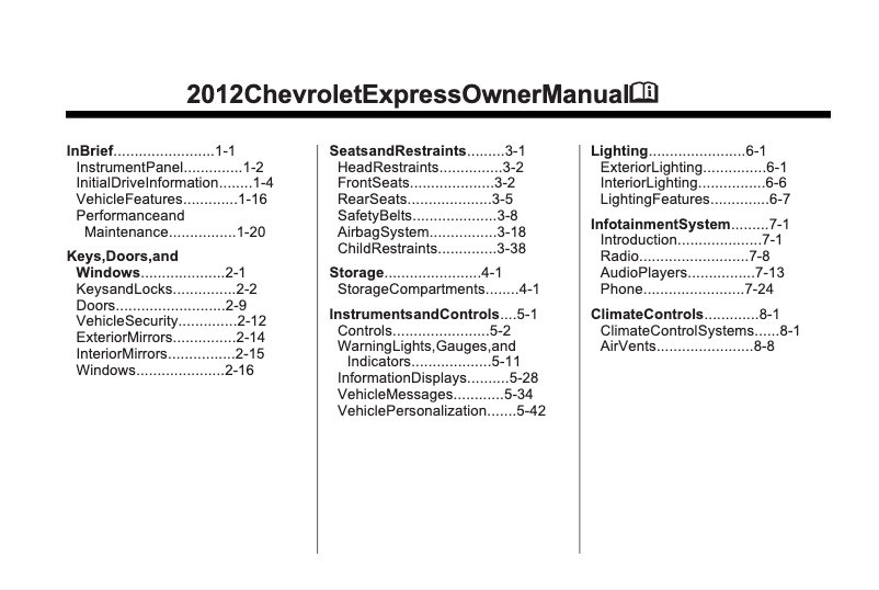 Page 1 de la notice Manuel utilisateur Chevrolet Express (2022)