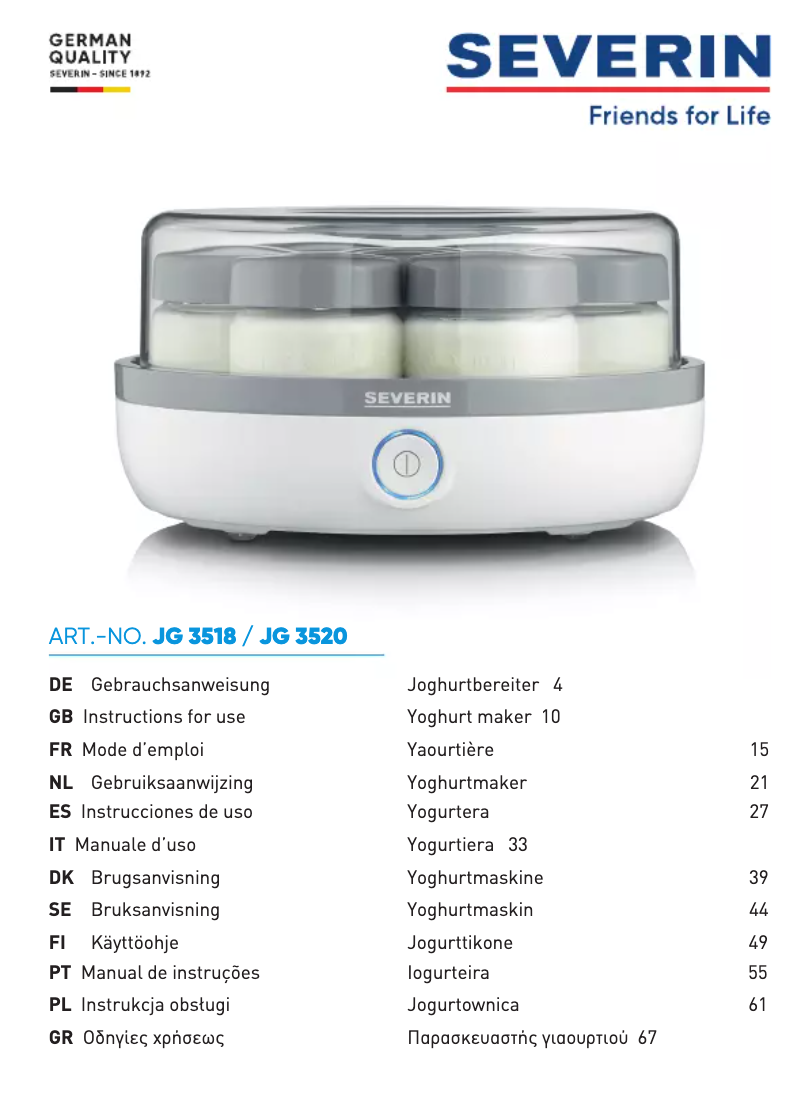 Page 1 de la notice Manuel utilisateur Severin JG 3518