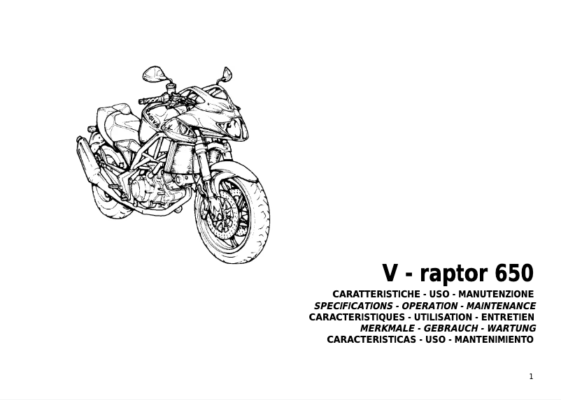 Page 1 de la notice Manuel utilisateur Cagiva V-Raptor 650 (2003)