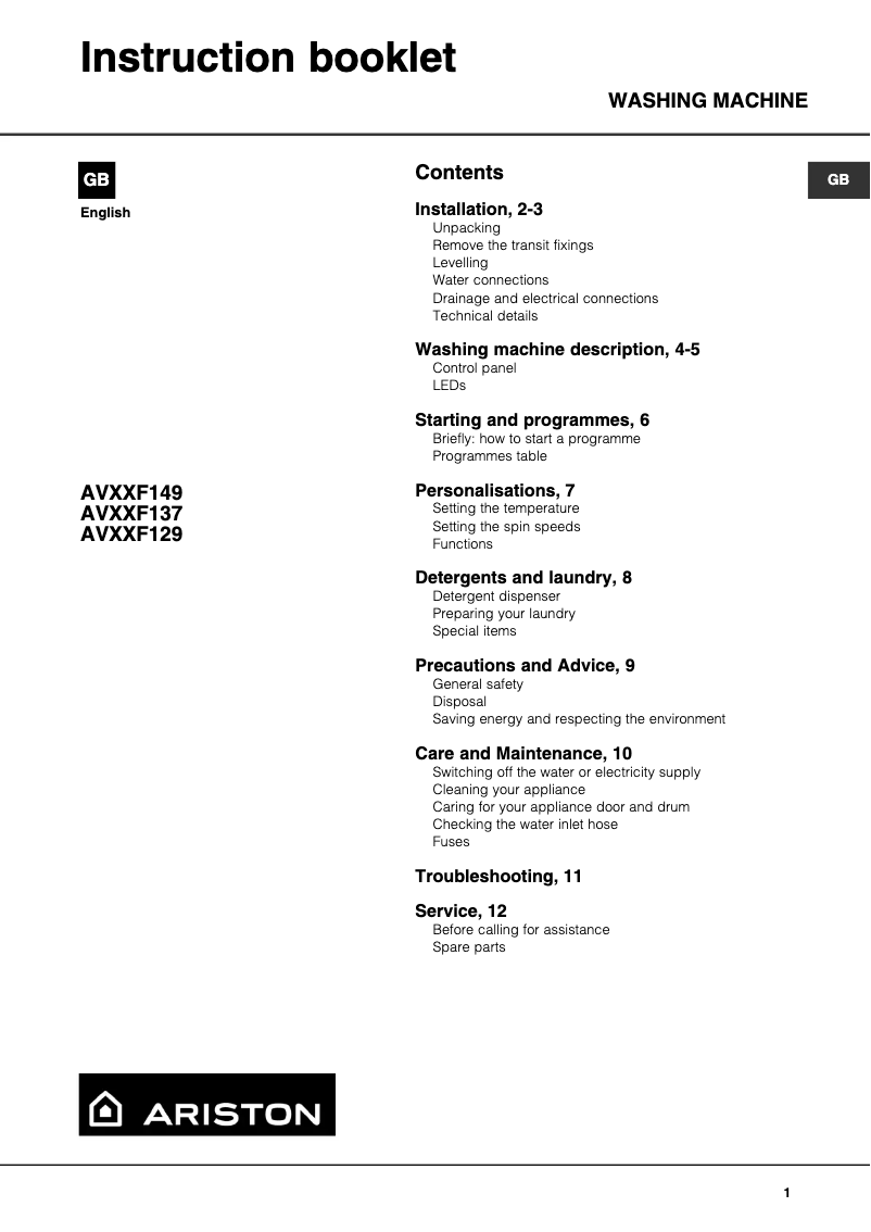 Página 1 del manual Manual de usuario Ariston Thermo AVXXF137