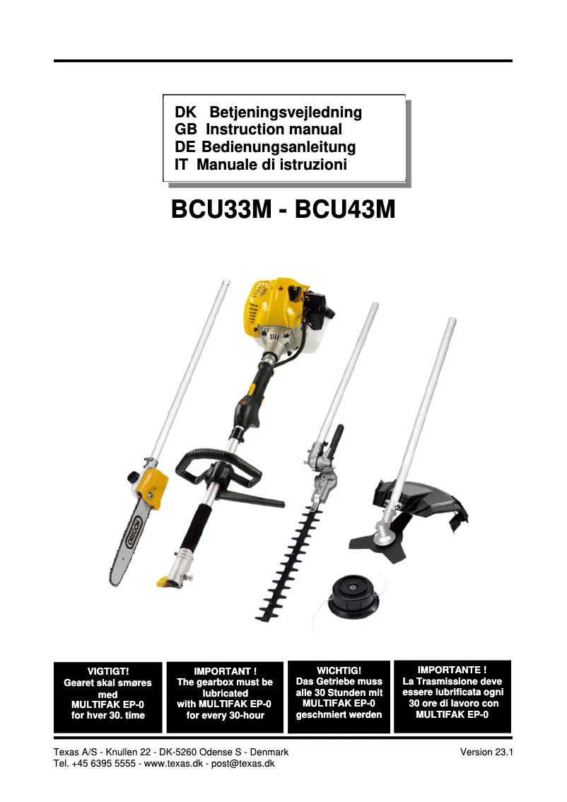 Page 1 de la notice Manuel utilisateur Texas BCU43M