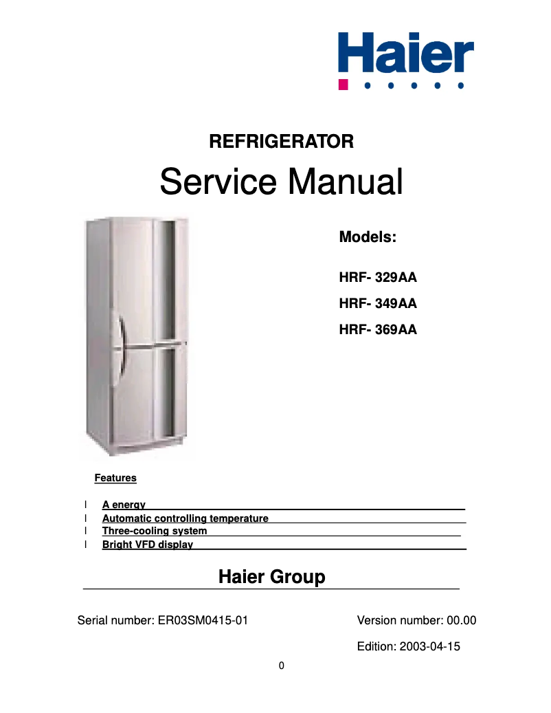 Image de la première page du manuel de l'appareil HRF-369AA