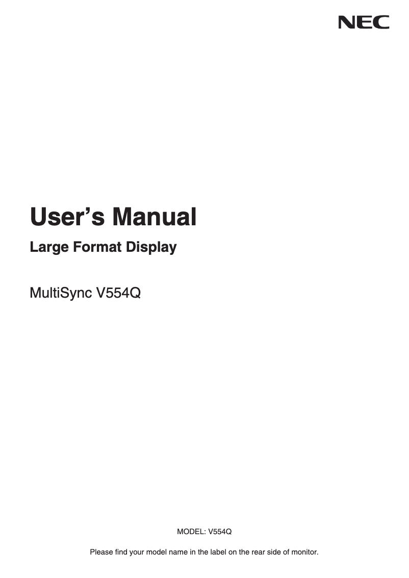 Page 1 de la notice Manuel utilisateur NEC MultiSync V554Q