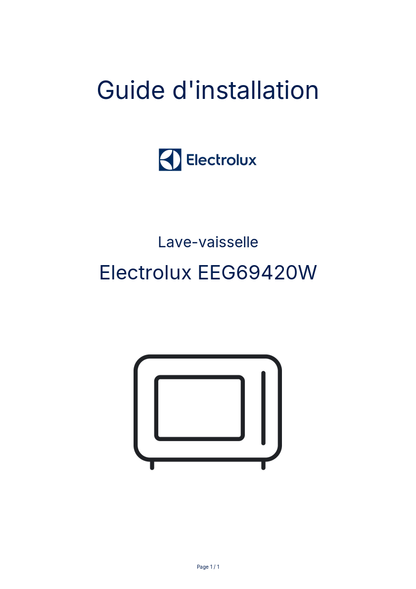 Page n°1 - Guide d'installation Electrolux EEG69420W