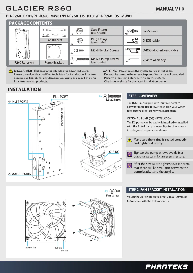 Page n°1 - Manuel utilisateur Phanteks Glacier R260