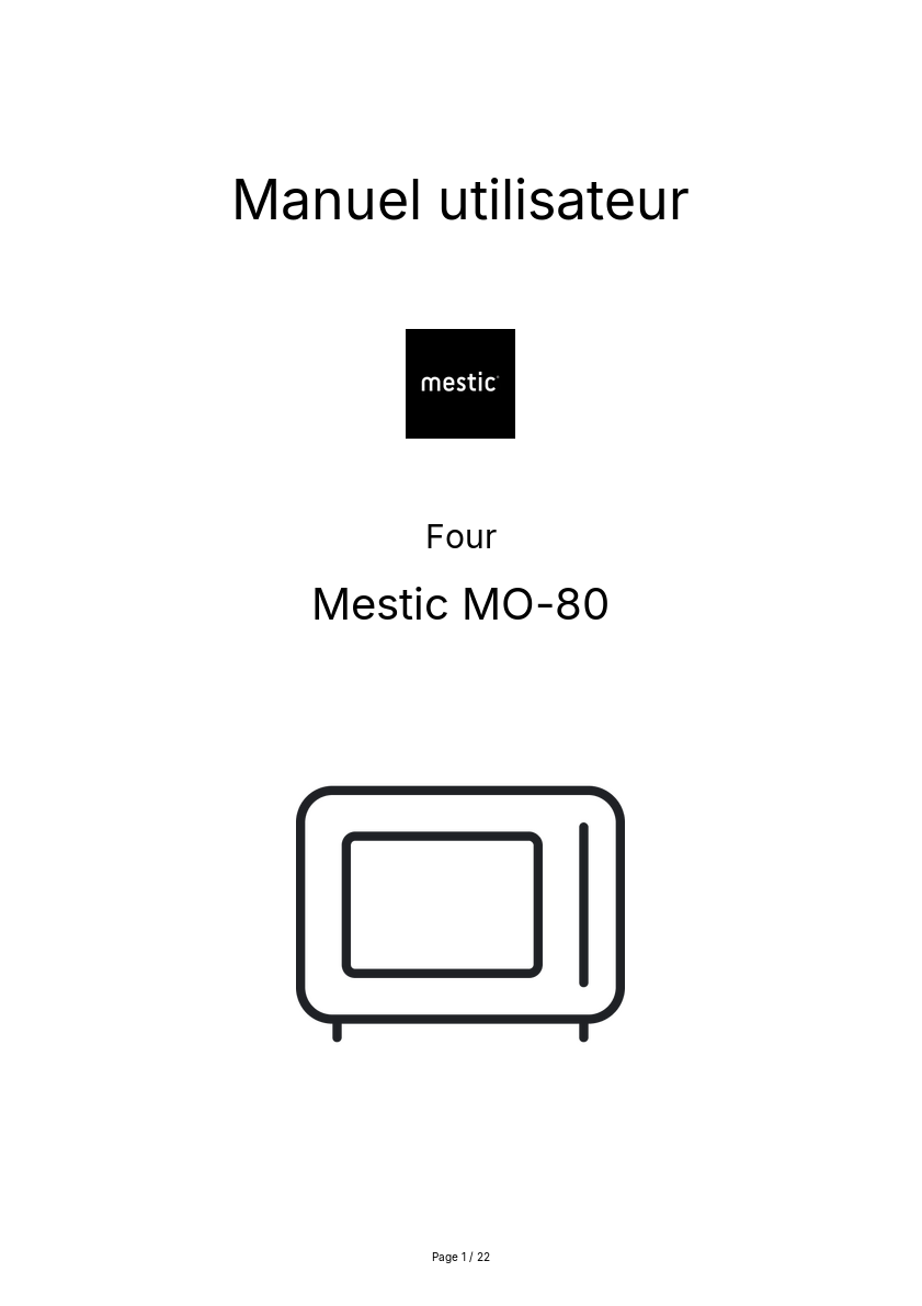 Page n°1 - Manuel utilisateur Mestic MO-80