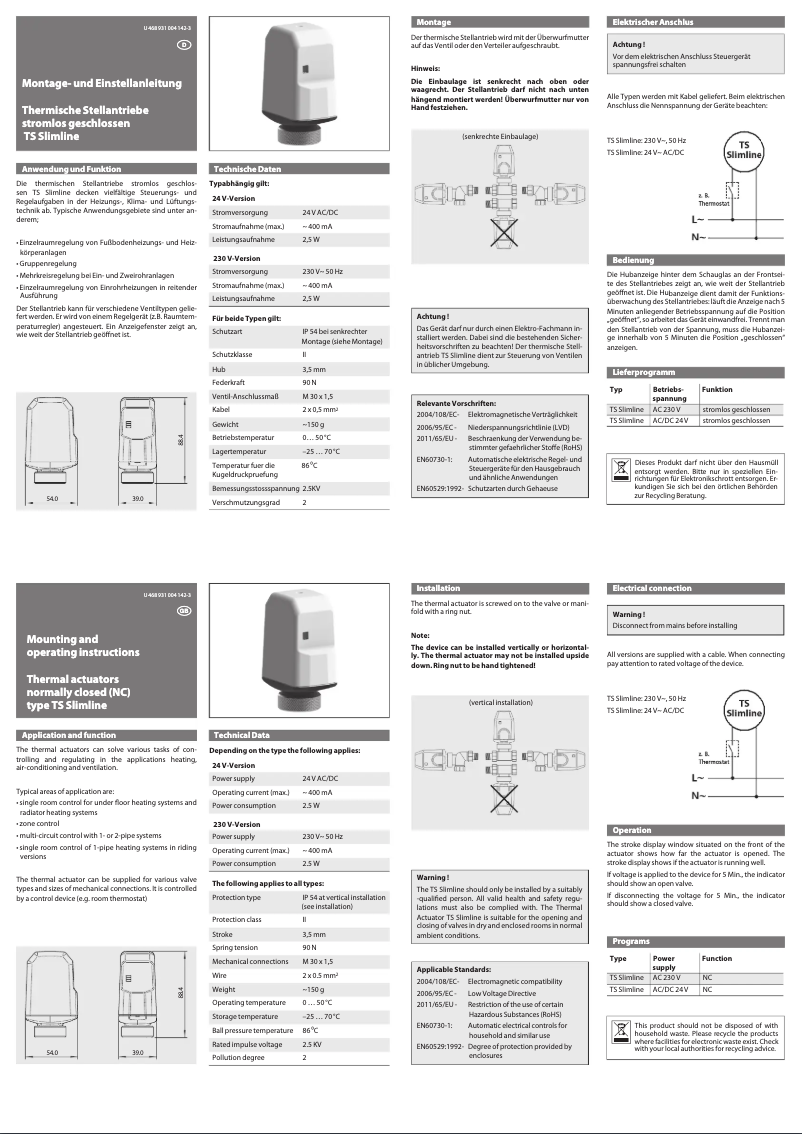 Page n°1 - Manuel utilisateur Eberle TS Slimline