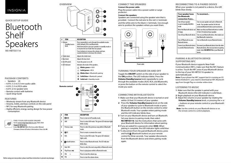 Page n°1 - Guide de démarrage rapide Insignia NS-HBTSS116
