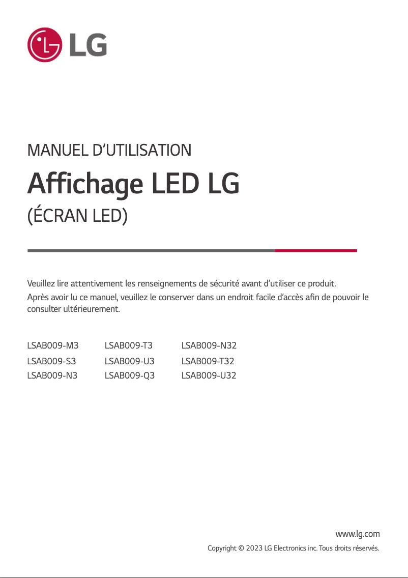 Page 1 de la notice Manuel utilisateur LG LSAB009-N3