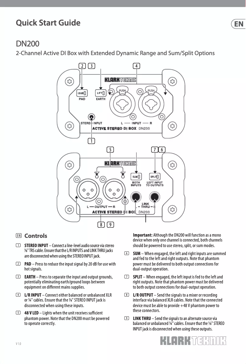 Page 1 de la notice Manuel utilisateur Klark Teknik DN200