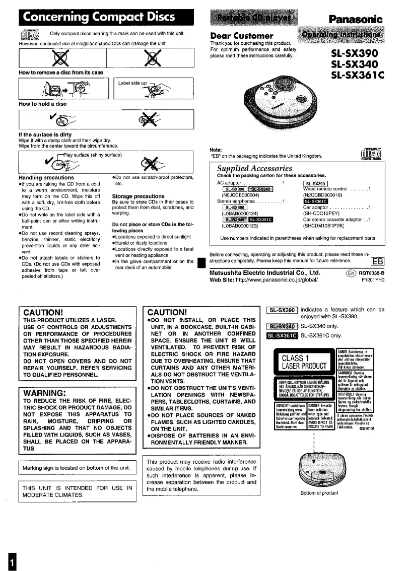 Image de la première page du manuel de l'appareil SL-SX340