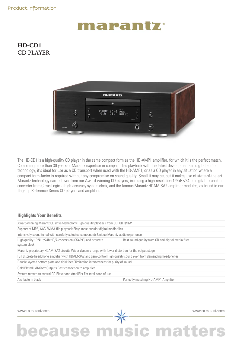 Page n°1 - Fiche technique Marantz HD-CD1