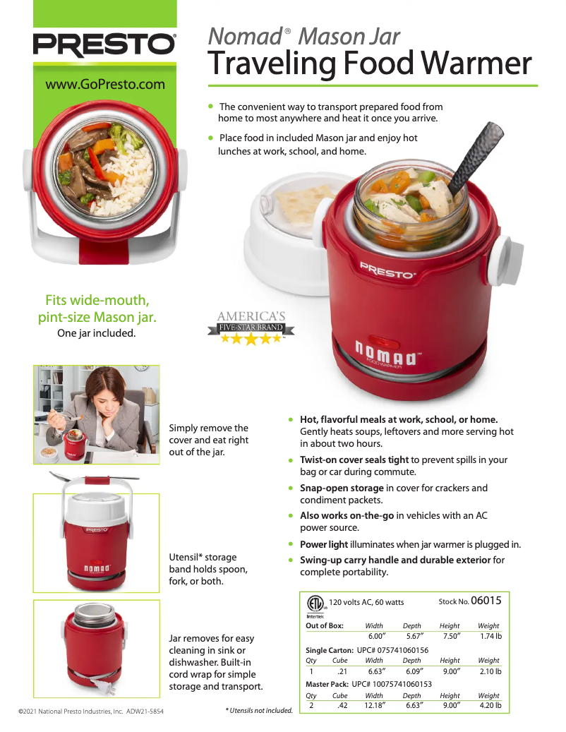 Page 1 de la notice Fiche technique Presto Nomad 06015