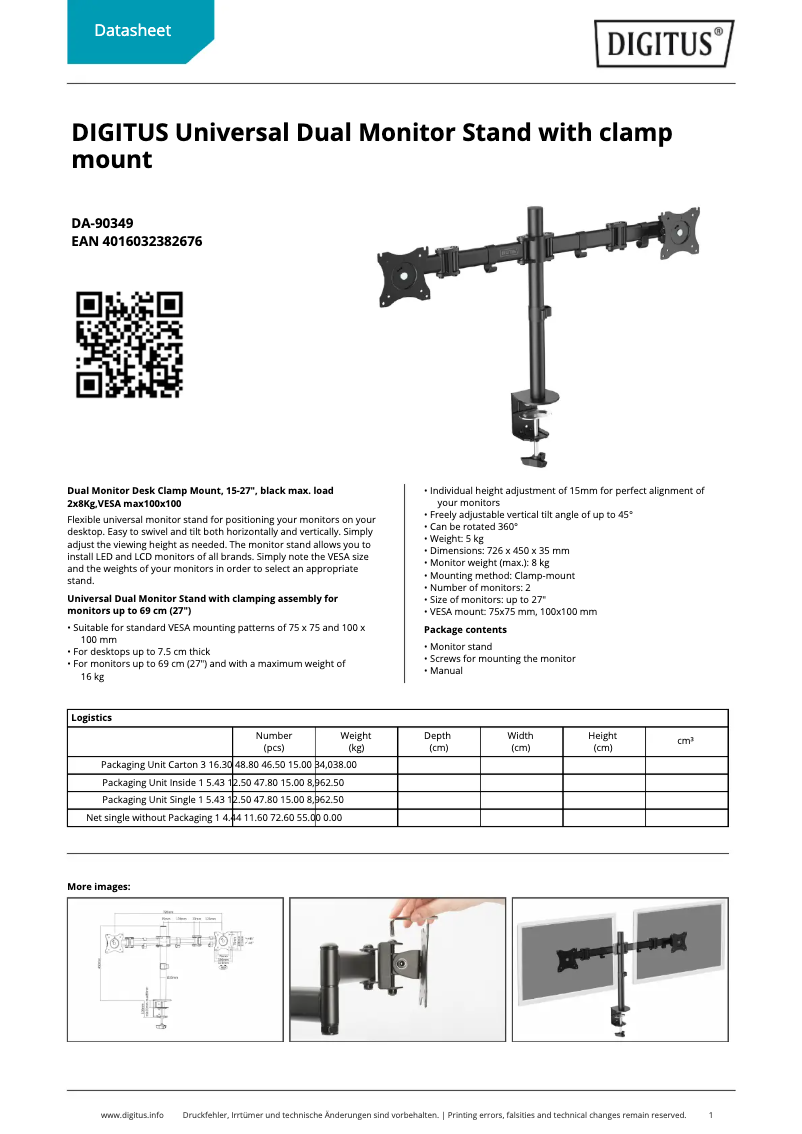 Page 1 de la notice Fiche technique Digitus DA-90349