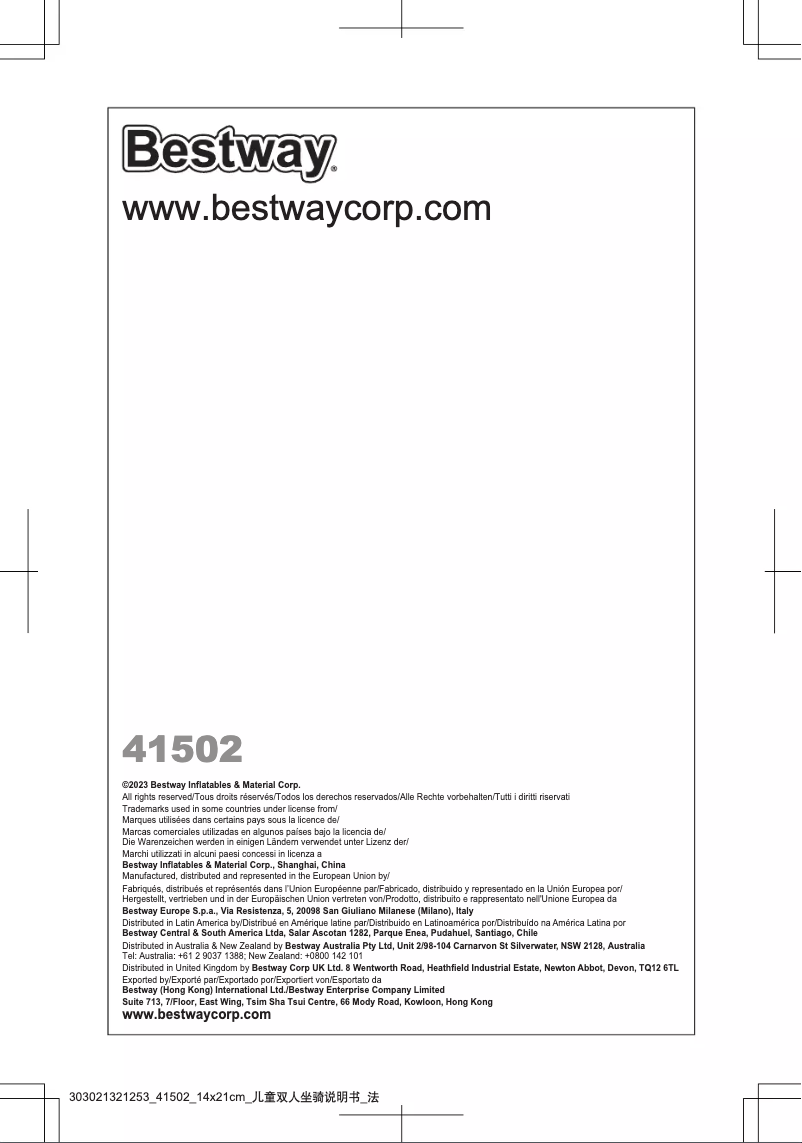 Page 1 de la notice Manuel utilisateur Bestway 41502