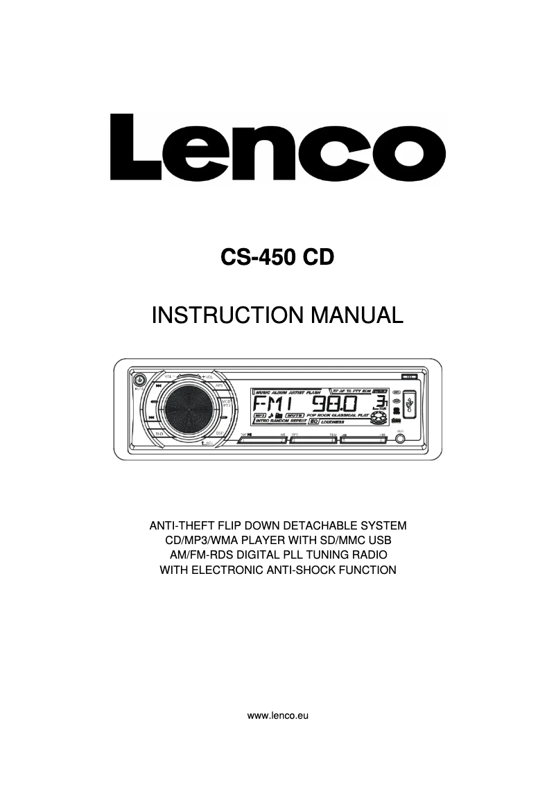 Page 1 de la notice Manuel utilisateur Lenco CS-450BT