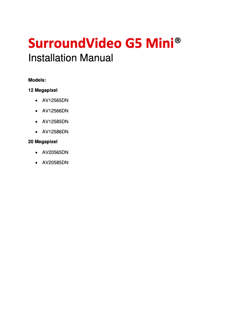 Page n°1 - Manuel utilisateur Arecont Vision AV20585DN