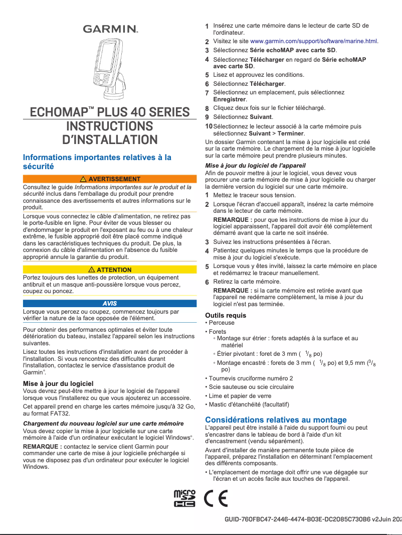 Page 1 de la notice Guide d'installation Garmin echoMAP Plus 43cv
