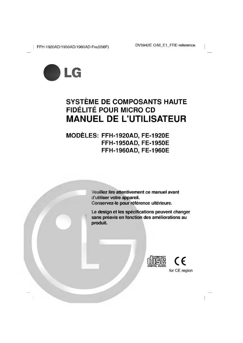 Page 1 de la notice Manuel utilisateur LG FFH-1920AD