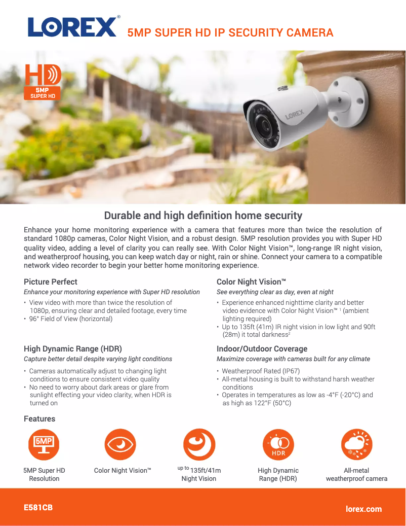 Página 1 del manual Ficha técnica Lorex E581CB-E