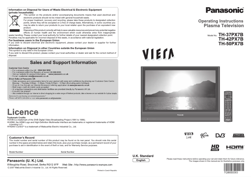 Page 1 de la notice Manuel utilisateur Panasonic TH-50PX7B