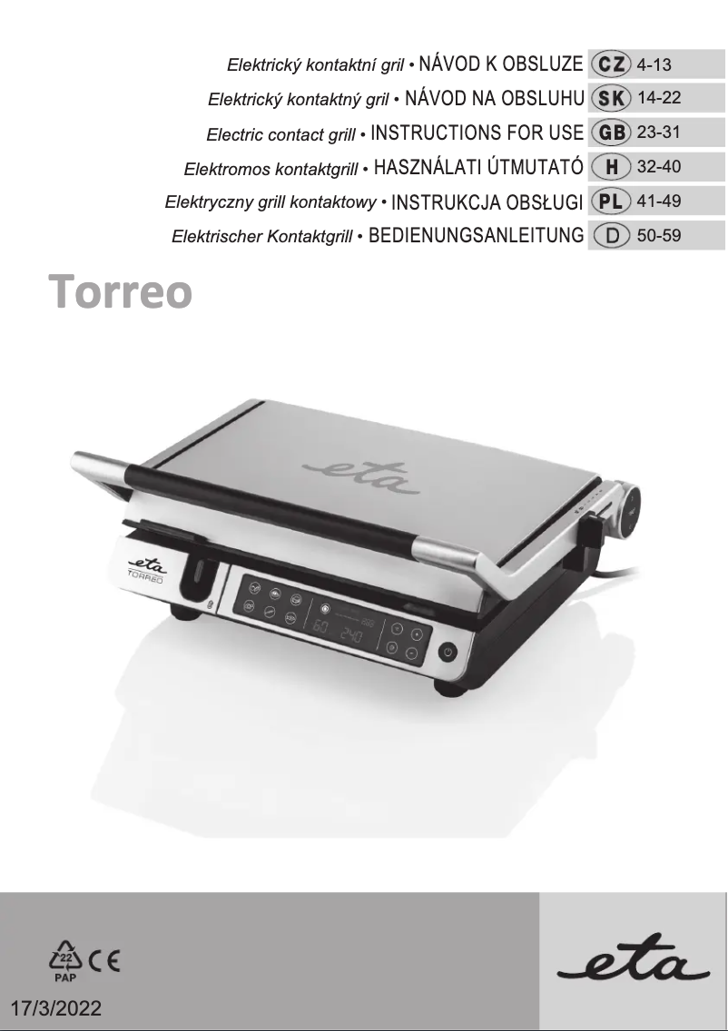 Page 1 de la notice Manuel utilisateur Eta Torreo 7155 90000