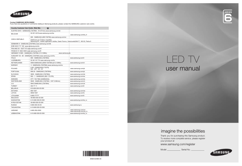 Page 1 de la notice Manuel utilisateur Samsung UE37B6000VP