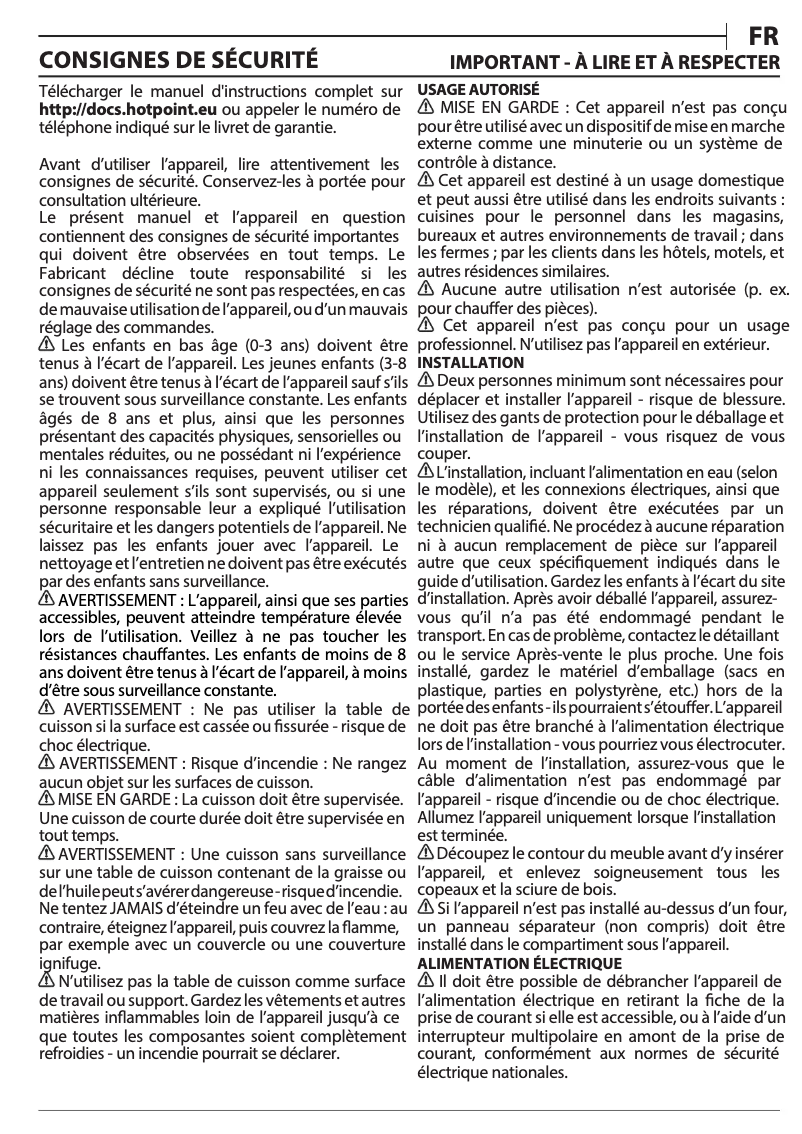Page 1 de la notice Manuel utilisateur Hotpoint HR 629 C