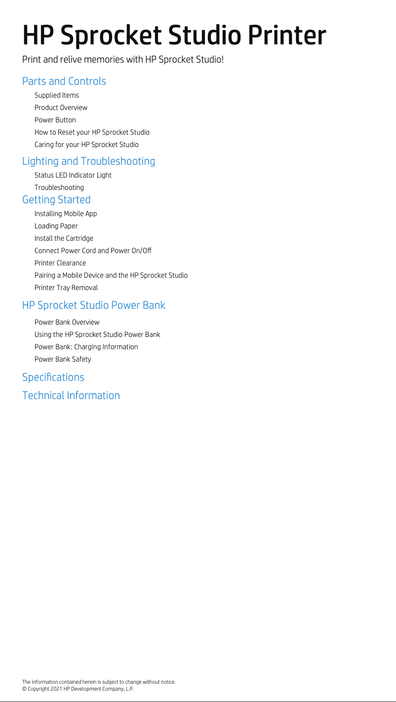 Page n°1 - Manuel utilisateur HP Sprocket Select