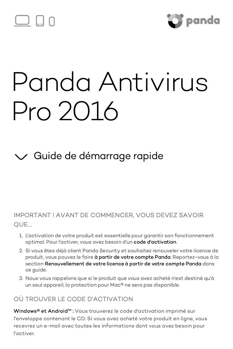 Image de la première page du manuel de l'appareil Antivirus Pro 2016