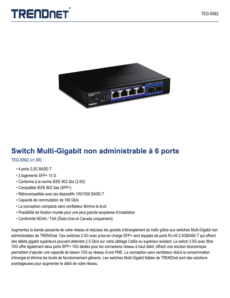 Page n°1 - Fiche technique TRENDnet TEG-S562